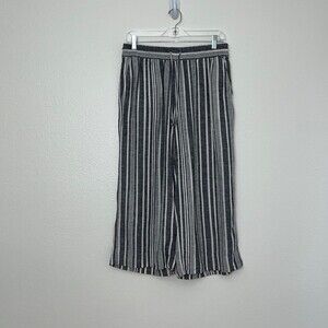 Banana Republic wide leg crop stripe linen pants stretchy waist summer Small